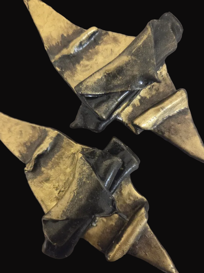 Faux Golden Bronze Hand Sculpted Oversized Architectural Earrings