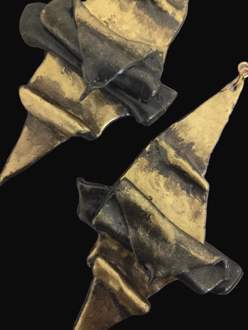 Faux Golden Bronze Hand Sculpted Oversized Architectural Earrings