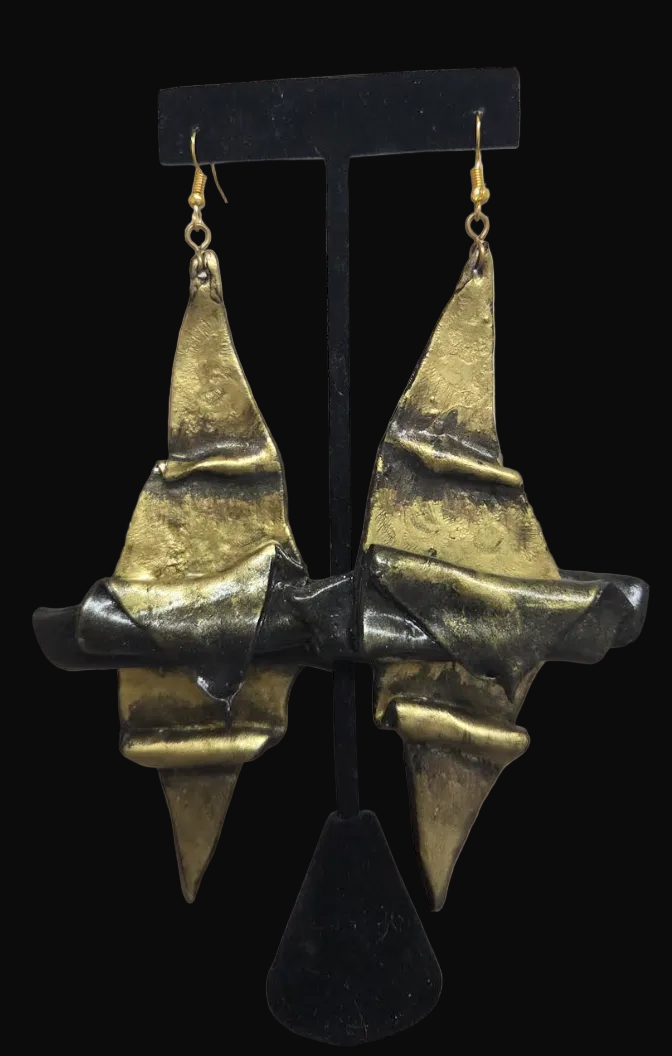 Faux Golden Bronze Hand Sculpted Oversized Architectural Earrings