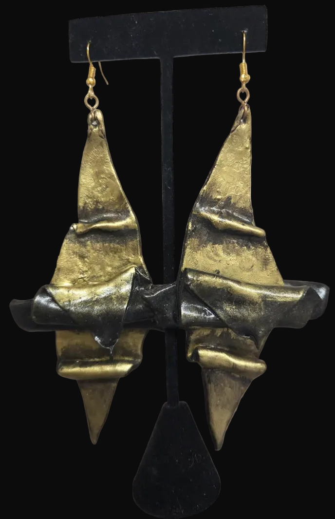 Faux Golden Bronze Hand Sculpted Oversized Architectural Earrings