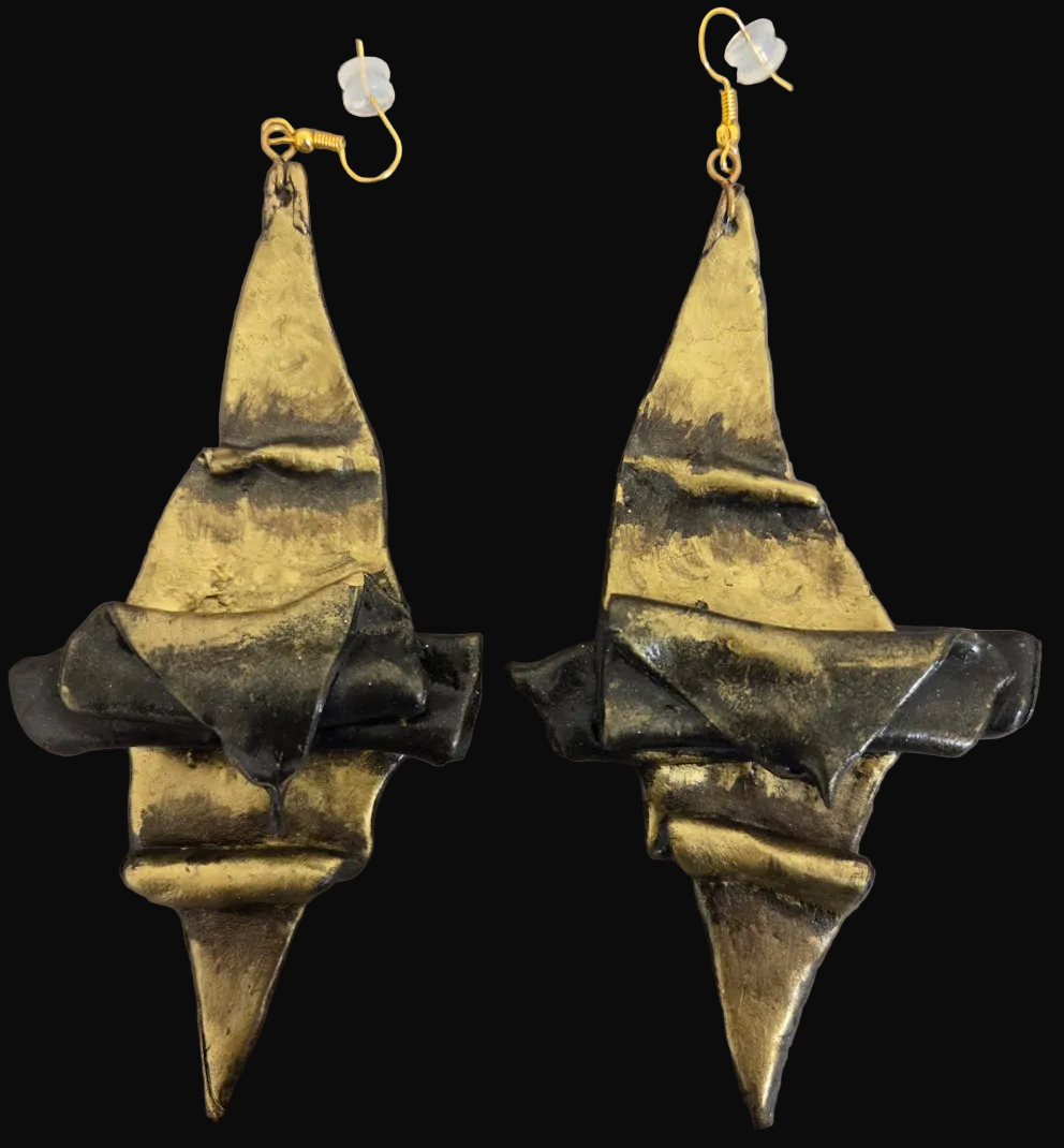 Faux Golden Bronze Hand Sculpted Oversized Architectural Earrings