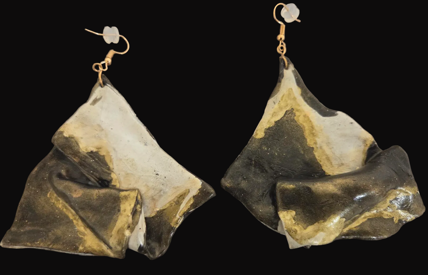 Abstract Cowhide Print Hand Sculpted Statement Pierced Earrings - OOAK