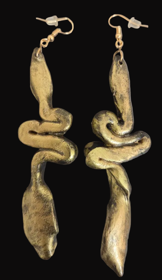 Faux Gold & Rose Gold Hand Sculpted Squiggle Shoulder Duster Earrings