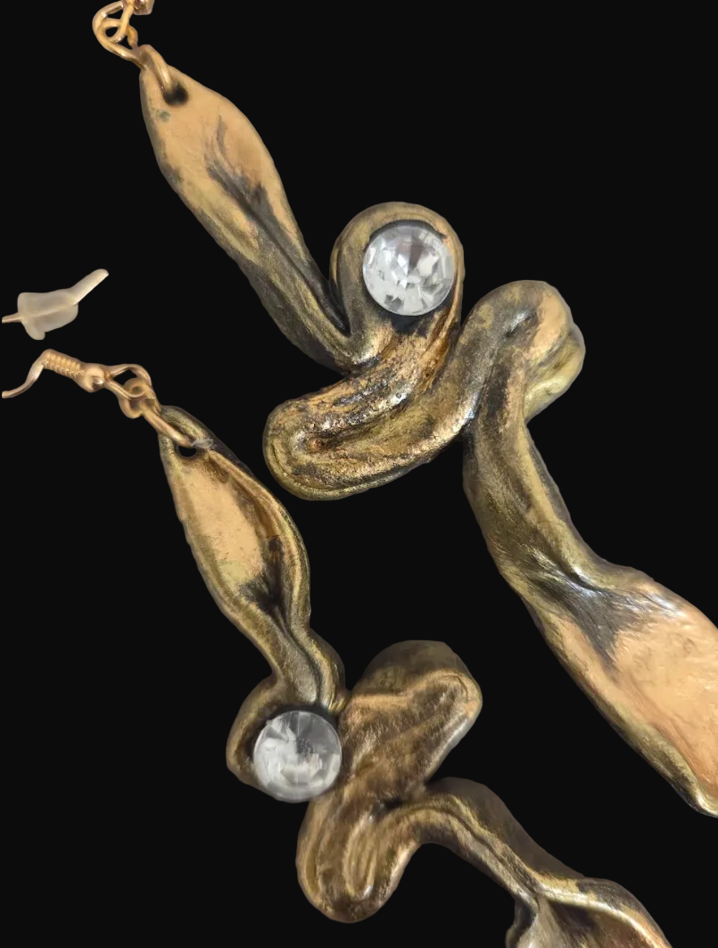 Faux Gold & Rose Gold Hand Sculpted Squiggle Shoulder Duster Earrings