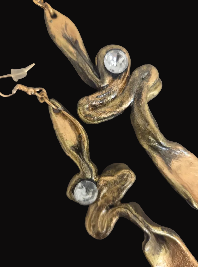 Faux Gold & Rose Gold Hand Sculpted Squiggle Shoulder Duster Earrings
