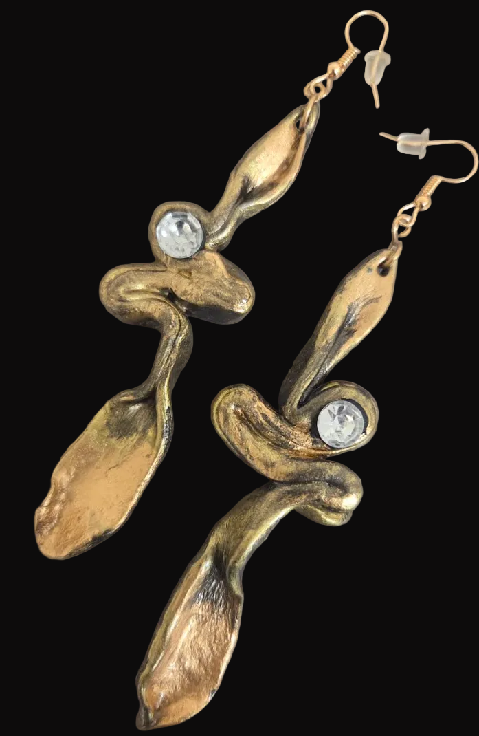 Faux Gold & Rose Gold Hand Sculpted Squiggle Shoulder Duster Earrings