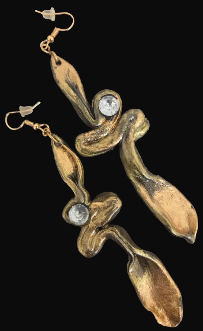 Faux Gold & Rose Gold Hand Sculpted Squiggle Shoulder Duster Earrings