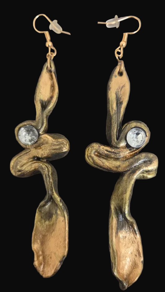 Faux Gold & Rose Gold Hand Sculpted Squiggle Shoulder Duster Earrings