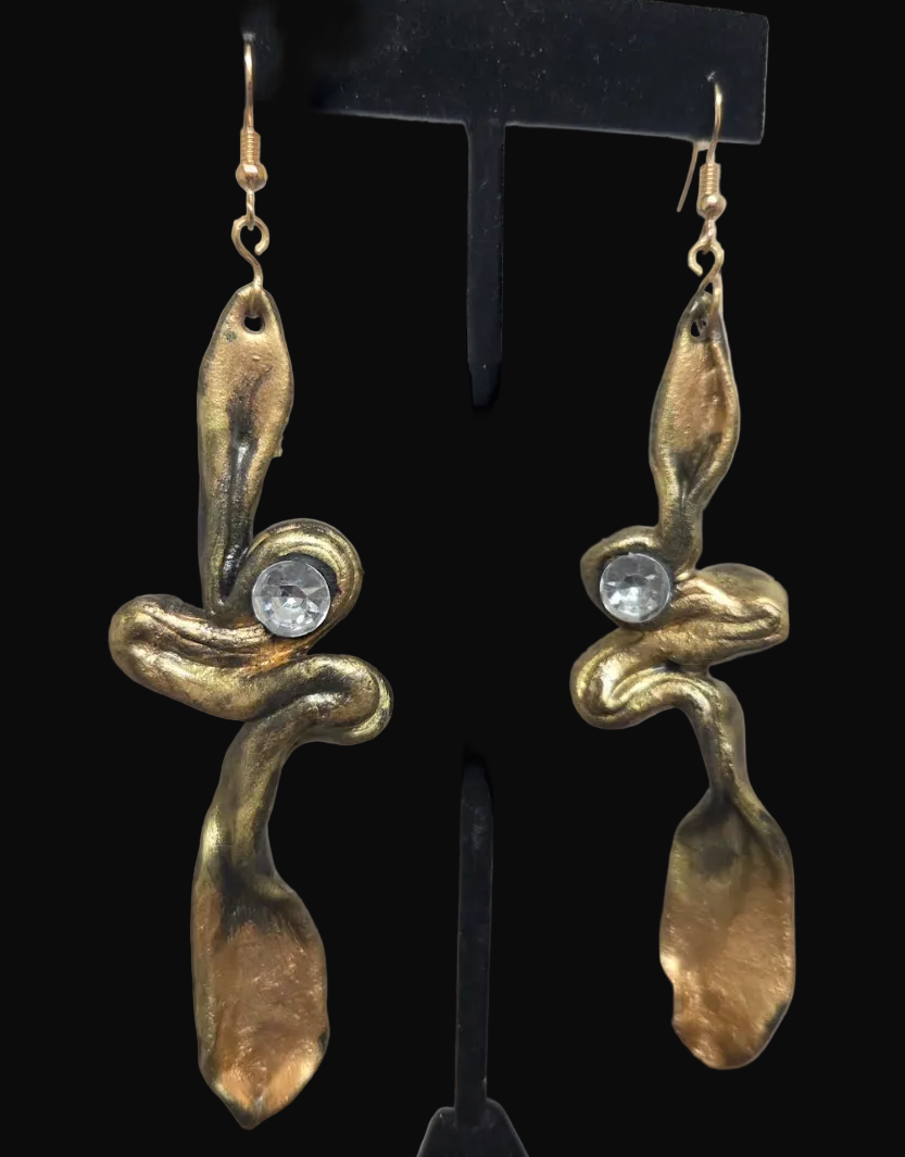 Faux Gold & Rose Gold Hand Sculpted Squiggle Shoulder Duster Earrings