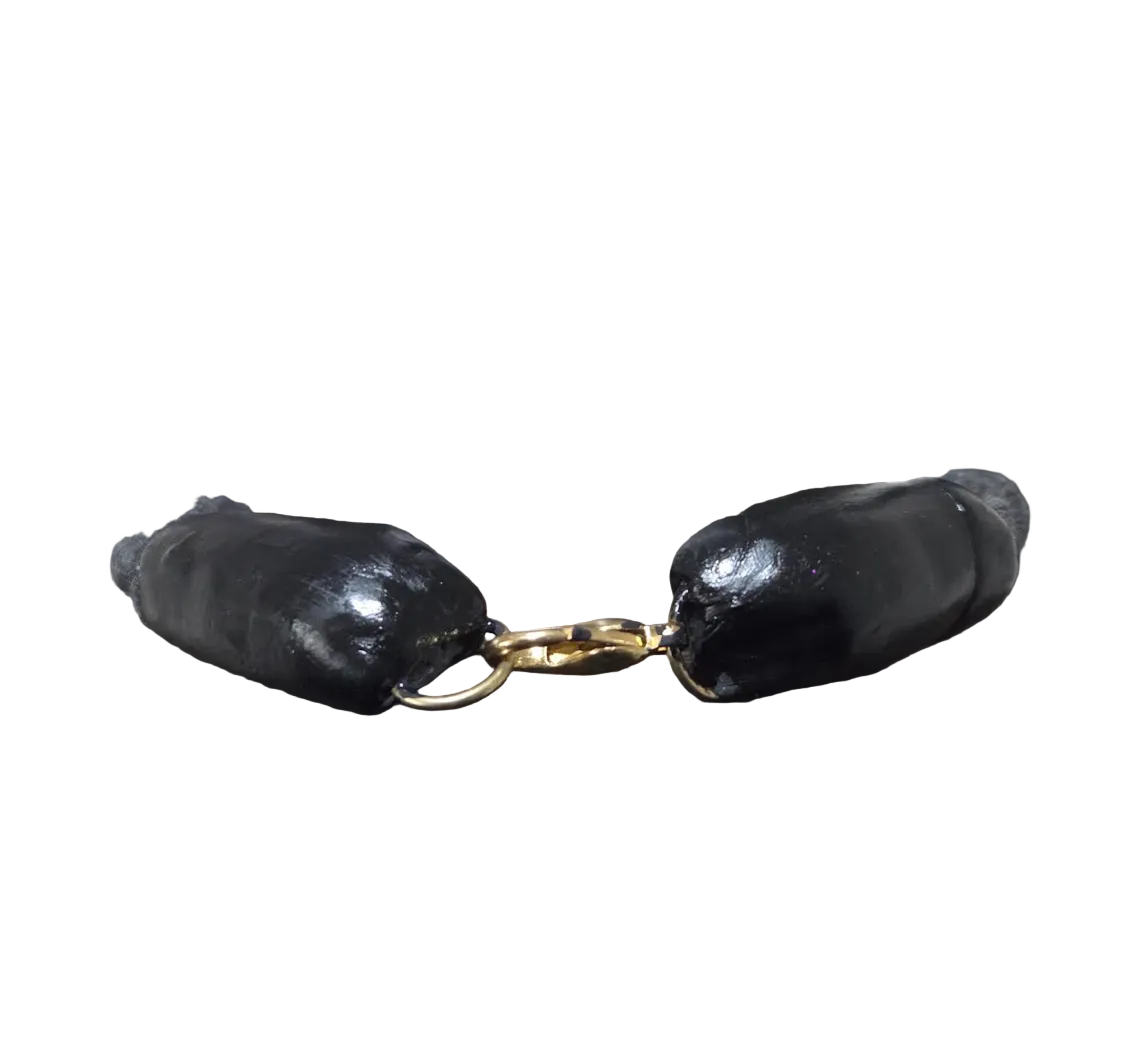 Sculpted Unisex Pyrite Gemstone Pendant on a Soft Black Cotton Rope