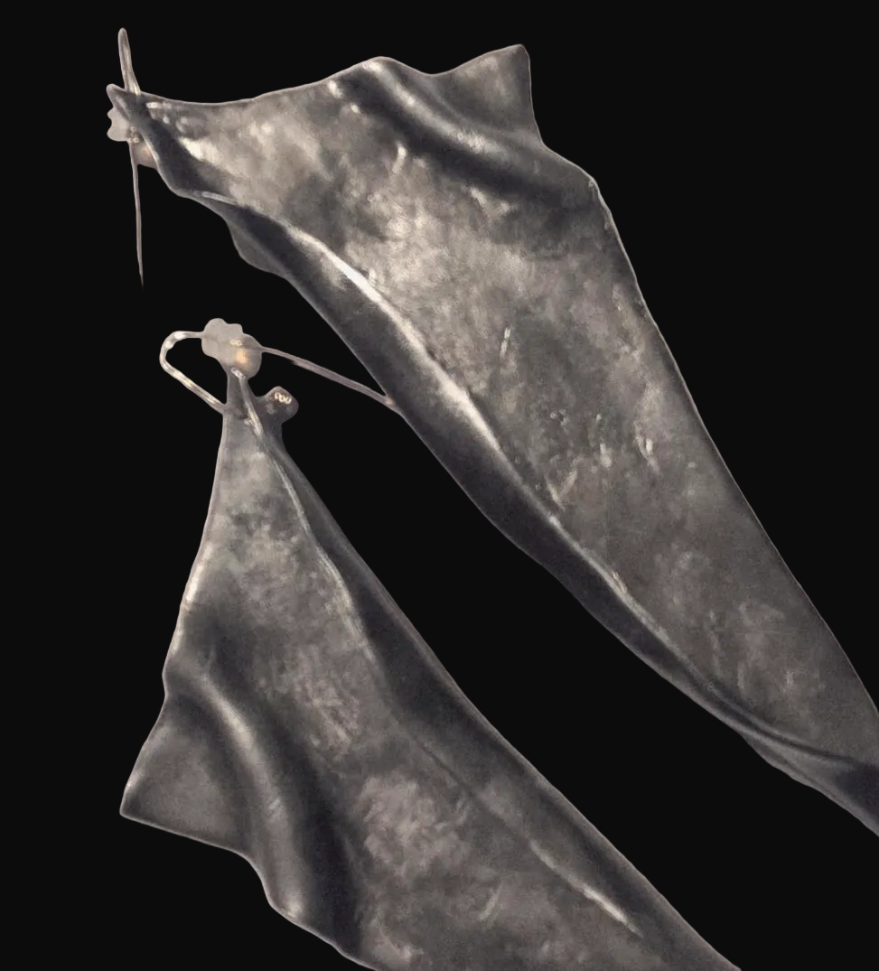 Architectural Blackened Silver Shoulder Duster Pierced Earrings - Couture