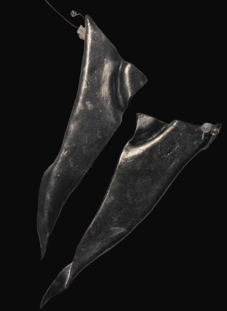 Architectural Blackened Silver Shoulder Duster Pierced Earrings - Couture