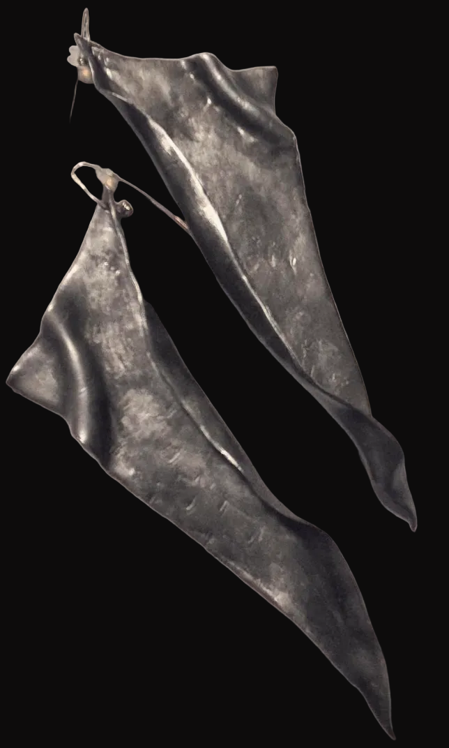 Architectural Blackened Silver Shoulder Duster Pierced Earrings - Couture