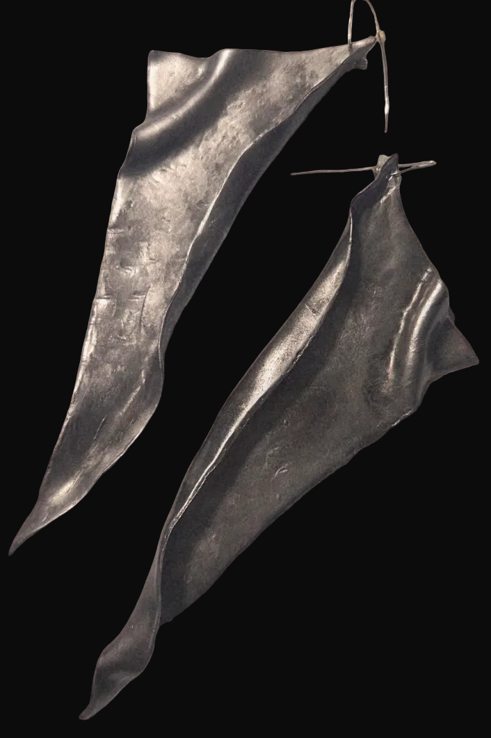 Architectural Blackened Silver Shoulder Duster Pierced Earrings - Couture