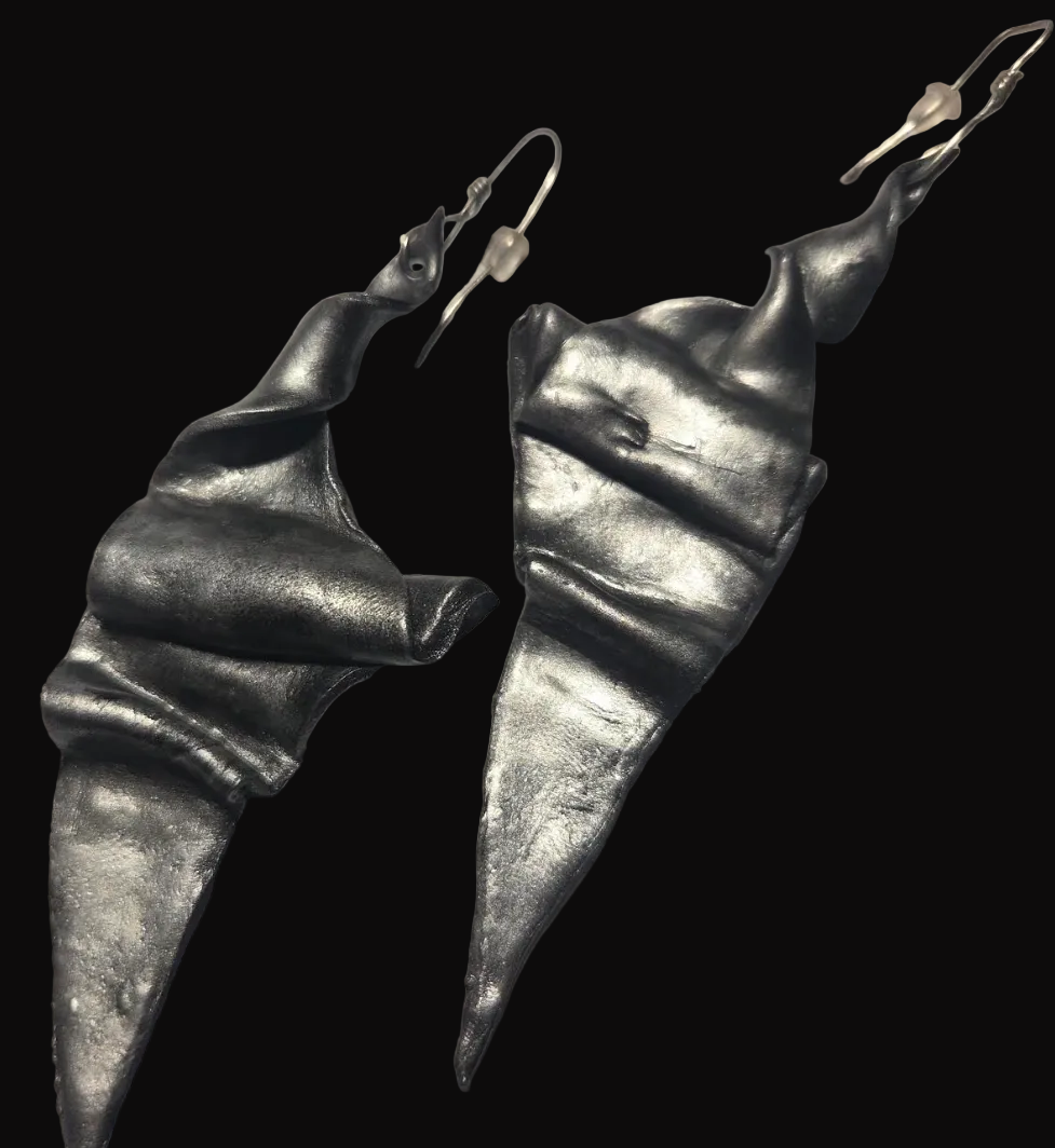 Art Deco Architectural Hand Sculpted Statement Pierced Earrings - OOAK