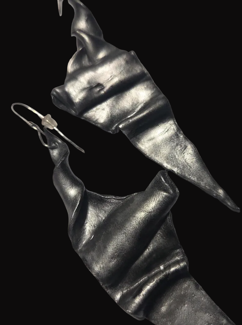 Art Deco Architectural Hand Sculpted Statement Pierced Earrings - OOAK