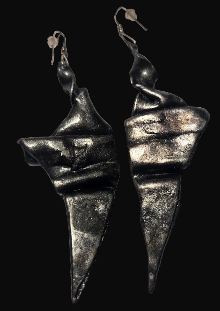 Art Deco Architectural Hand Sculpted Statement Pierced Earrings - OOAK