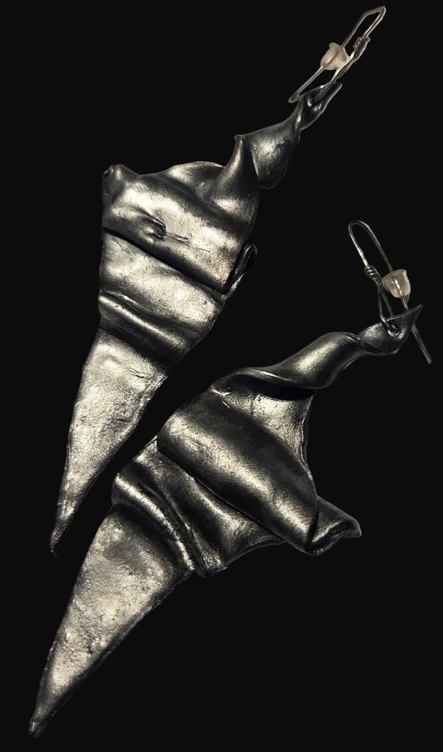 Art Deco Architectural Hand Sculpted Statement Pierced Earrings - OOAK