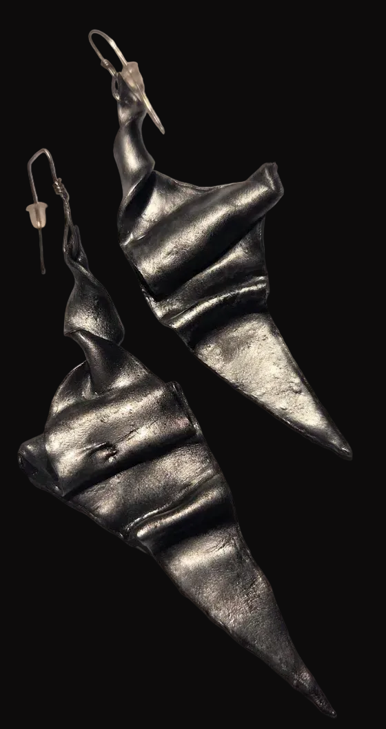 Art Deco Architectural Hand Sculpted Statement Pierced Earrings - OOAK