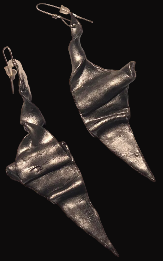 Art Deco Architectural Hand Sculpted Statement Pierced Earrings - OOAK