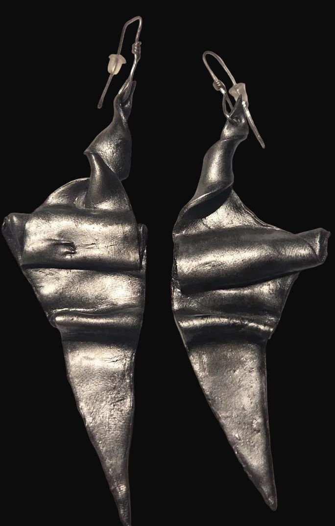 Art Deco Architectural Hand Sculpted Statement Pierced Earrings - OOAK