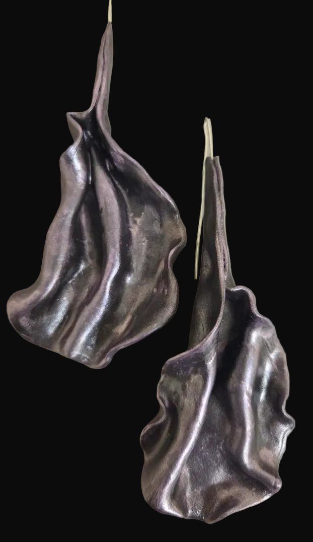 Metallic Plum Art Nouveau Sculpted Sensuous Pierced Earrings - Edgy