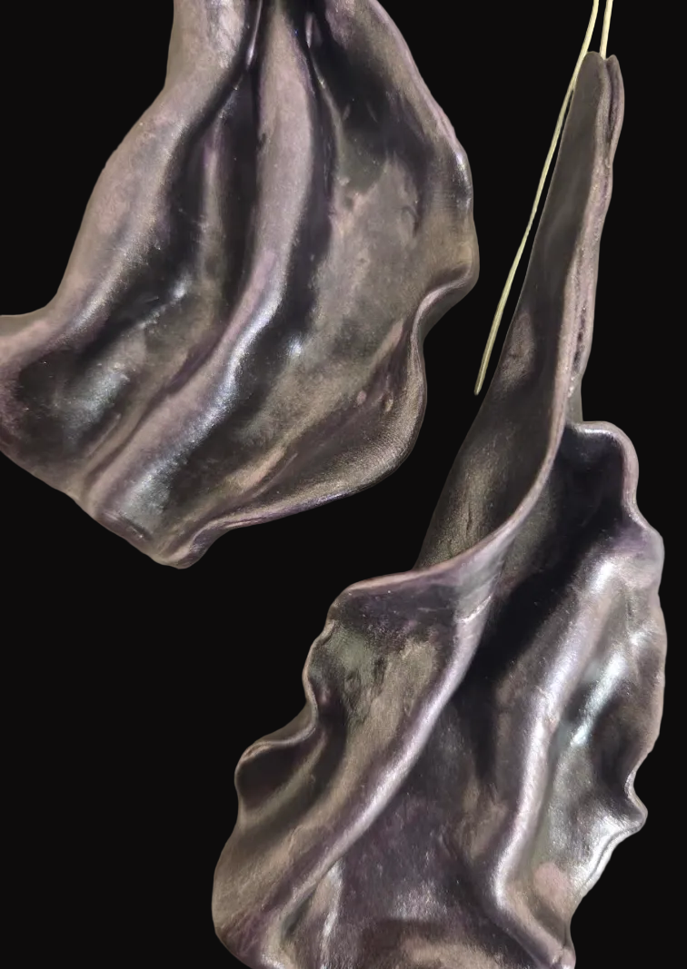 Metallic Plum Art Nouveau Sculpted Sensuous Pierced Earrings - Edgy