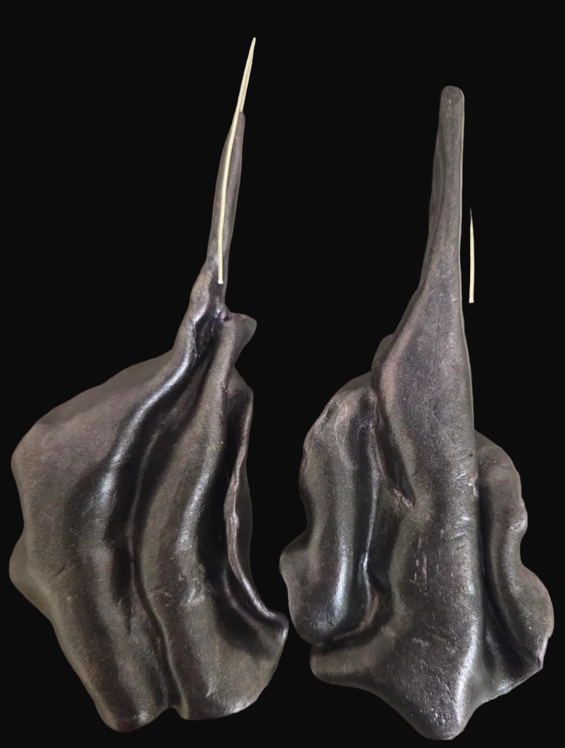 Metallic Plum Art Nouveau Sculpted Sensuous Pierced Earrings - Edgy