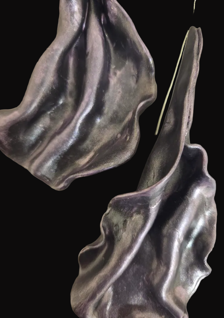 Metallic Plum Art Nouveau Sculpted Sensuous Pierced Earrings - Edgy