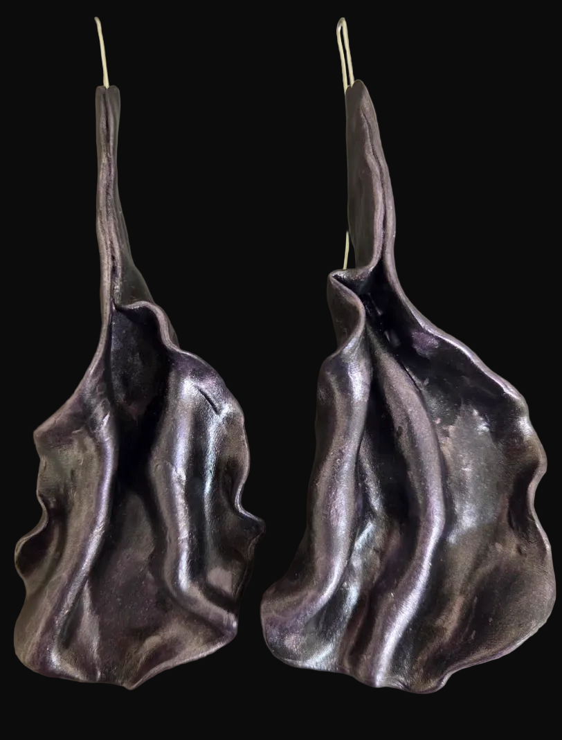 Metallic Plum Art Nouveau Sculpted Sensuous Pierced Earrings - Edgy