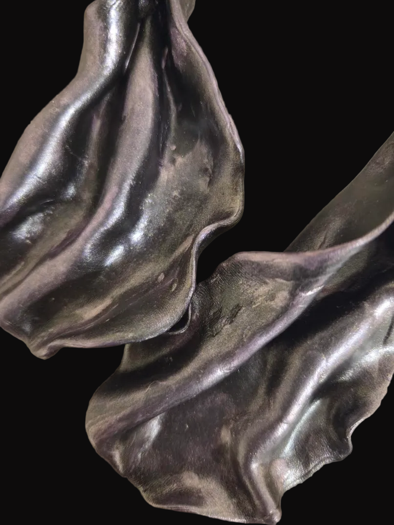 Metallic Plum Art Nouveau Sculpted Sensuous Pierced Earrings - Edgy