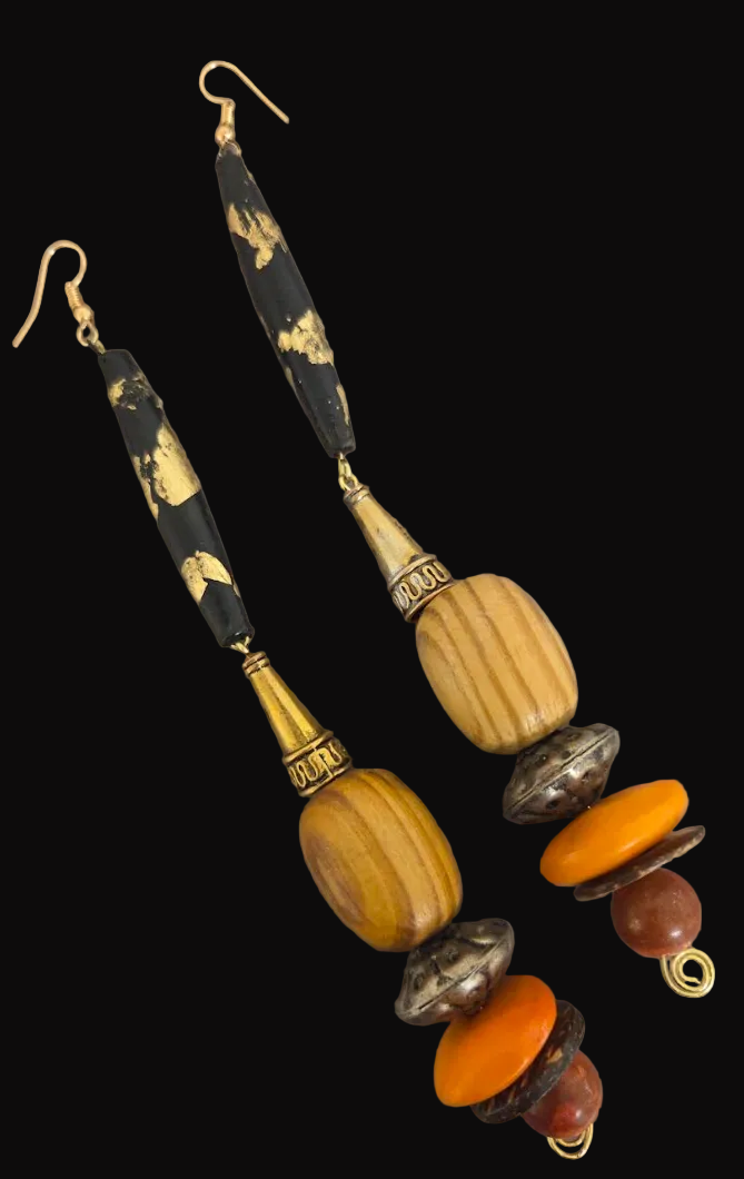 Exotic Autumn Beaded Shoulder Duster Pierced Earrings - Women of Color