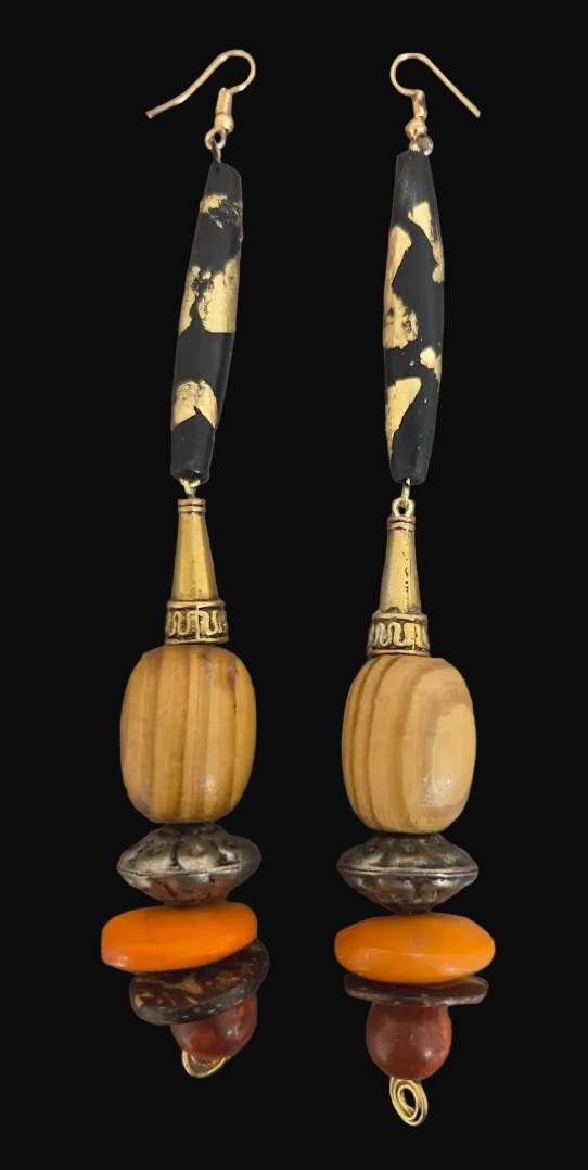 Exotic Autumn Beaded Shoulder Duster Pierced Earrings - Women of Color