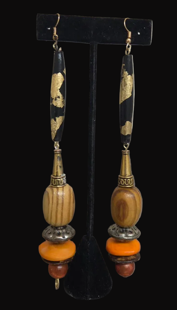 Exotic Autumn Beaded Shoulder Duster Pierced Earrings - Women of Color