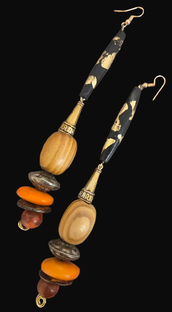 Exotic Autumn Beaded Shoulder Duster Pierced Earrings - Women of Color