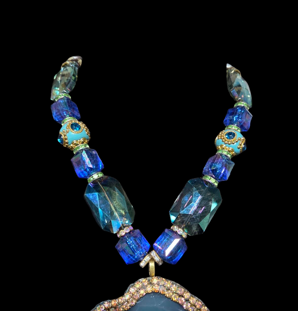 Massive Green Agate & Rhinestone Dragonfly Chest Piece - OOAK