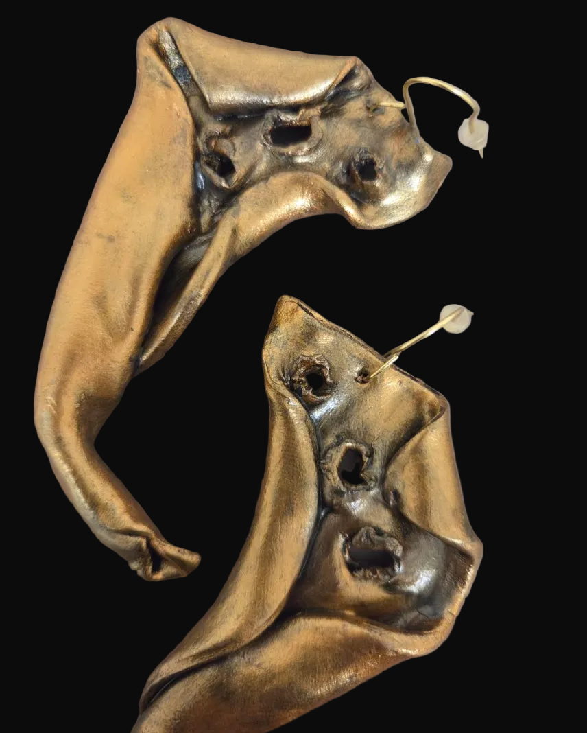 Avant Garde Sculpted Copper Rose Gold Sculpted Pierced Earrings ~ Edgy