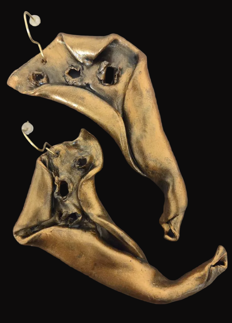 Avant Garde Sculpted Copper Rose Gold Sculpted Pierced Earrings ~ Edgy