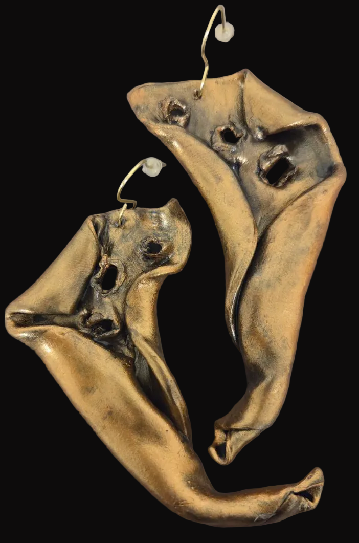 Avant Garde Sculpted Copper Rose Gold Sculpted Pierced Earrings ~ Edgy