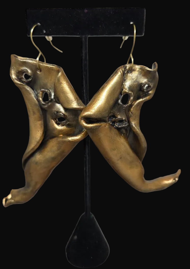 Avant Garde Sculpted Copper Rose Gold Sculpted Pierced Earrings ~ Edgy