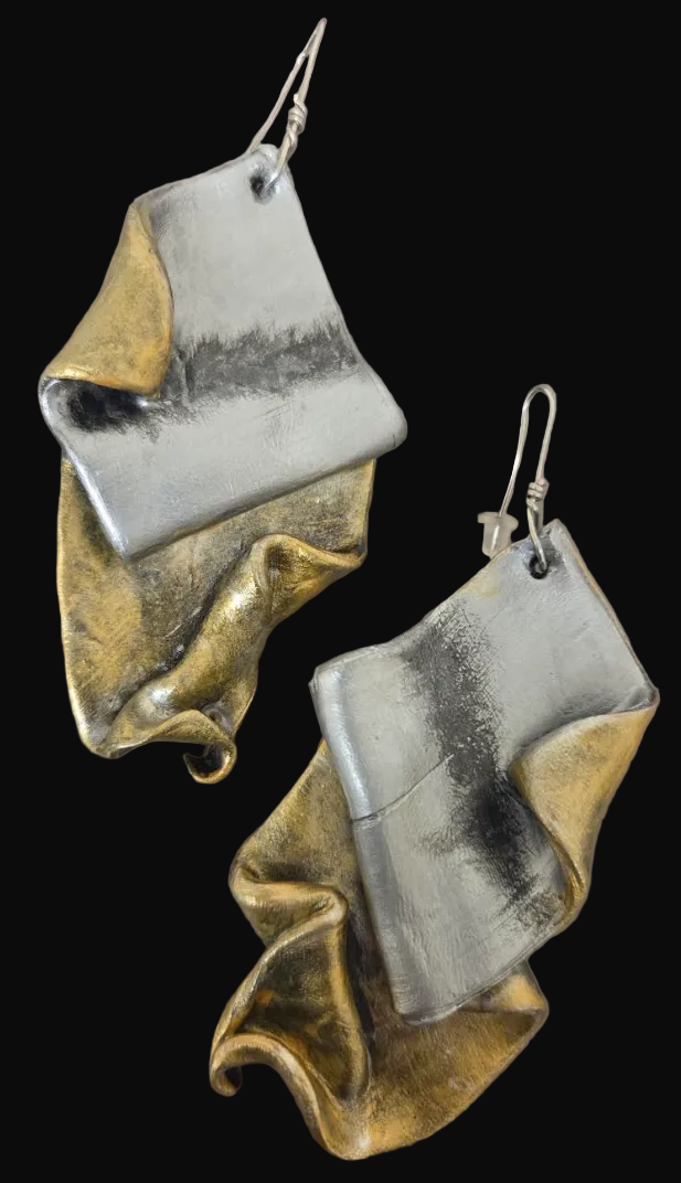 Silver & Gold Tone Hand Sculpted Abstract Organic Pierced Earrings