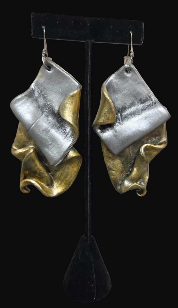 Silver & Gold Tone Hand Sculpted Abstract Organic Pierced Earrings