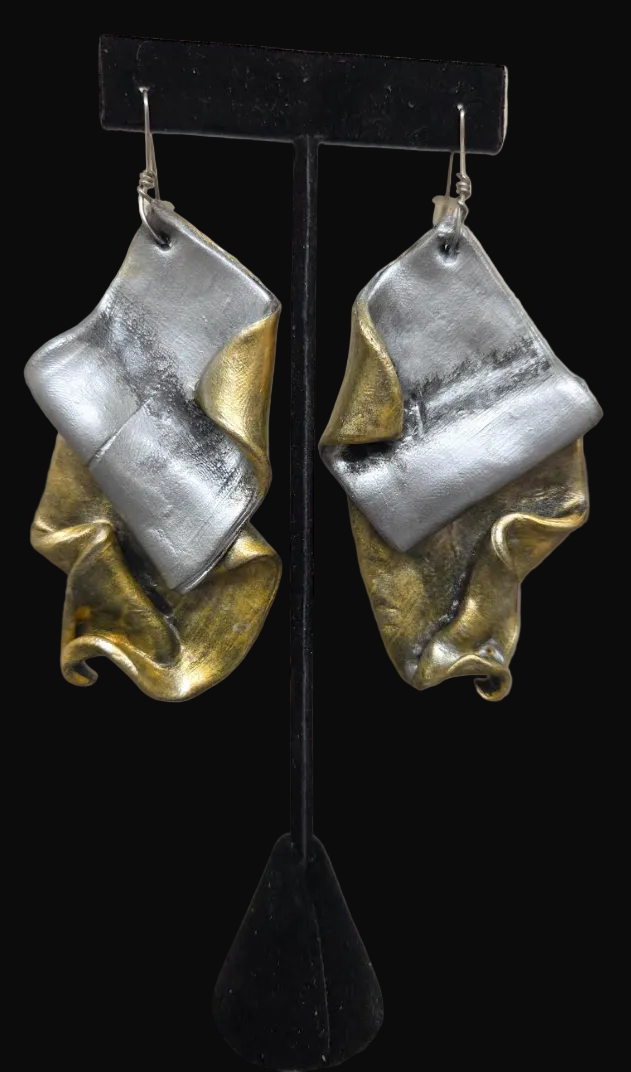Silver & Gold Tone Hand Sculpted Abstract Organic Pierced Earrings