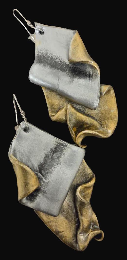 Silver & Gold Tone Hand Sculpted Abstract Organic Pierced Earrings