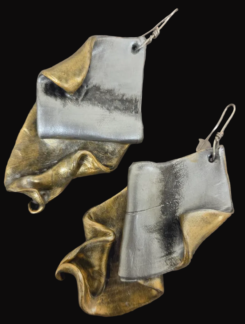 Silver & Gold Tone Hand Sculpted Abstract Organic Pierced Earrings
