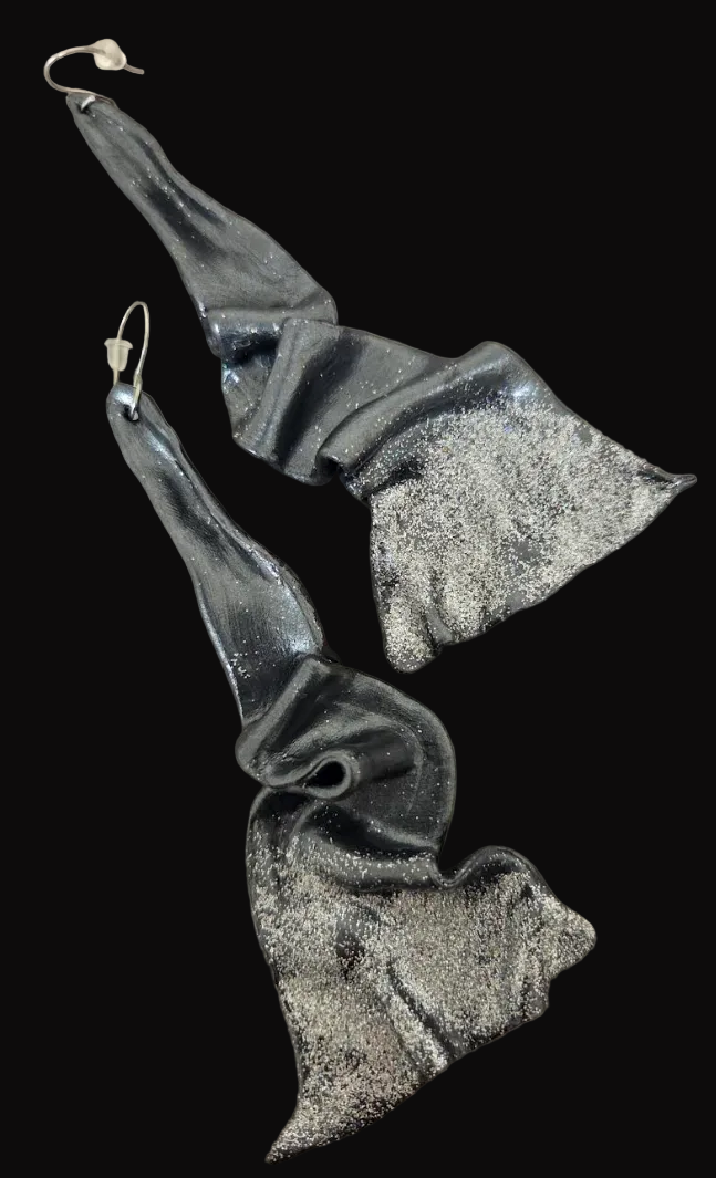 Sensuous Sculpted Architectural Shoulder Duster Earrings - Black Pearl