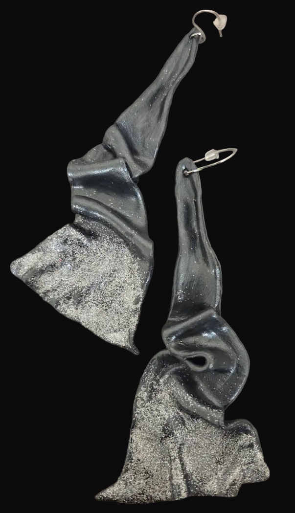 Sensuous Sculpted Architectural Shoulder Duster Earrings - Black Pearl