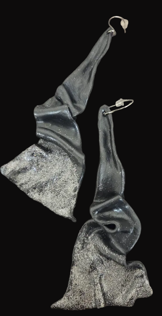 Sensuous Sculpted Architectural Shoulder Duster Earrings - Black Pearl