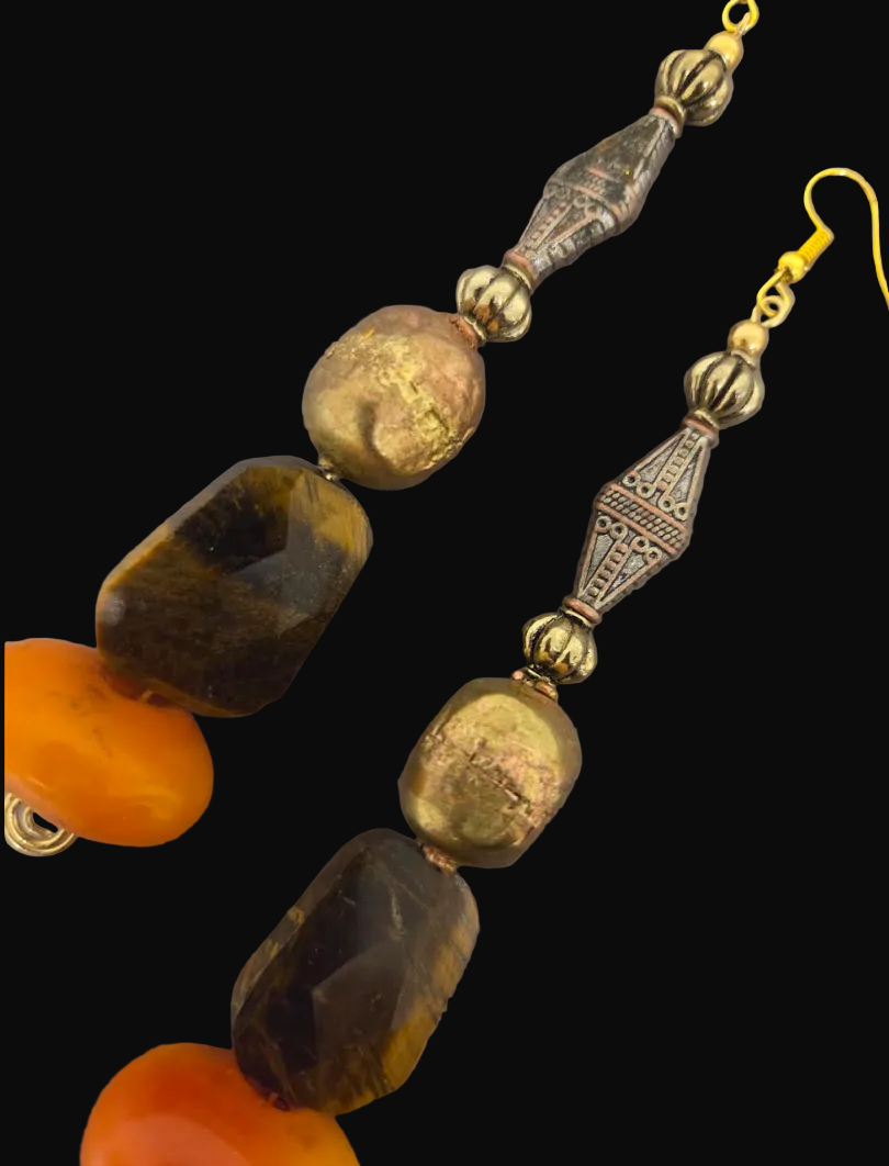 Exotic Tribal Inspired Beaded Pierced Earrings for Autumn ~ Long