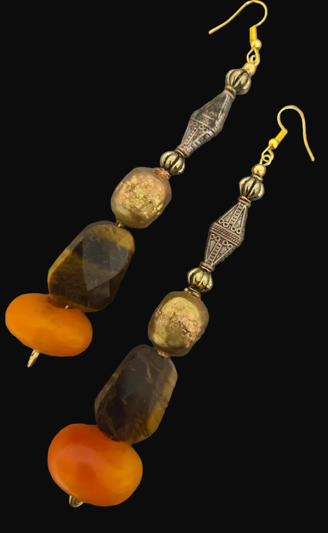 Exotic Tribal Inspired Beaded Pierced Earrings for Autumn ~ Long